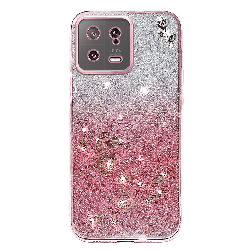 For Xiaomi 13 5G Flexible TPU Protective Cover Glitter Powder Flower Pattern Rhinestone Decor Smartphone Case For Xiaomi 13 5G Flexible TPU Protective Cover Glitter Powder Flower Pattern Rhinestone Decor Smartphone Case